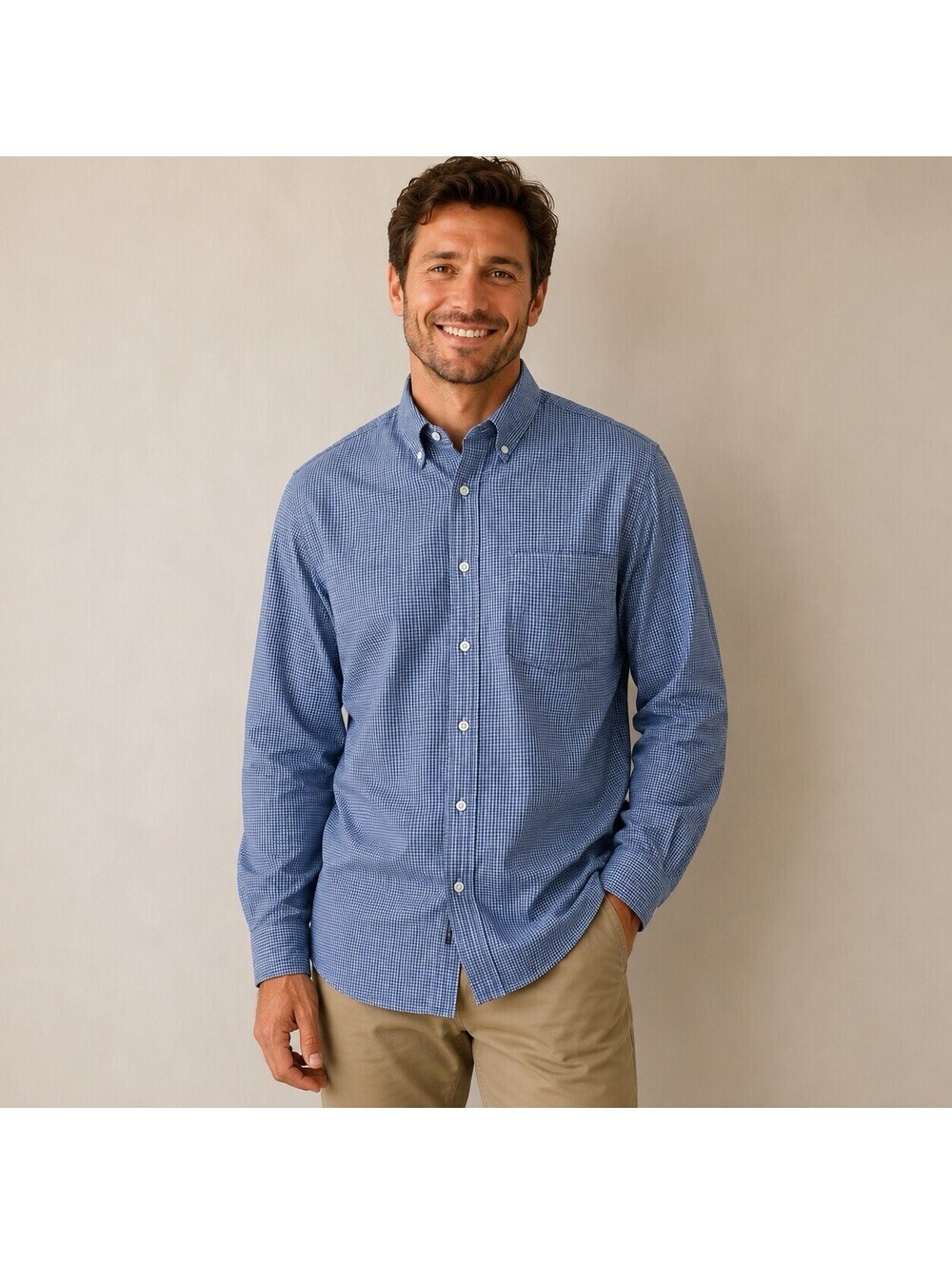 Structure Blue Gingham Button Down Shirt Men’s Medium 100% Cotton Preppy Beach